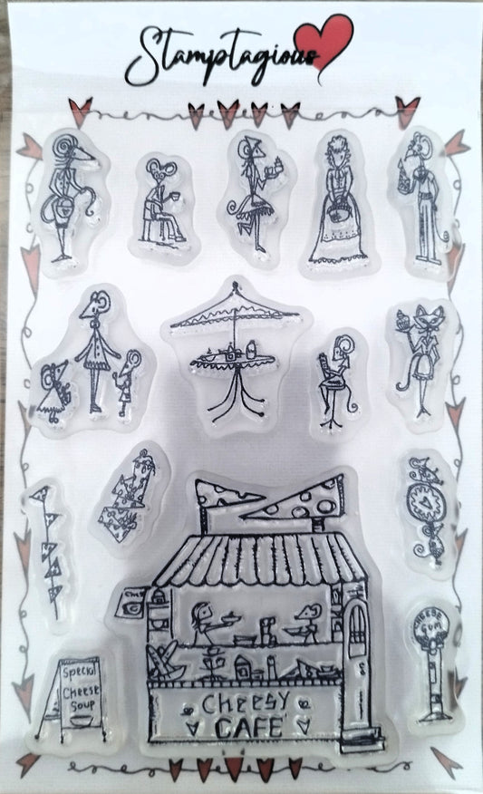 Clear Polymer Stamp Set Stamptagious Mouse Town Chessy Cafe A6 Stamp