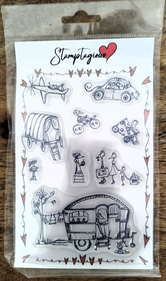Clear Polymer Stamp Set Stamptagious Mouse Town Caravan A6 Stamp