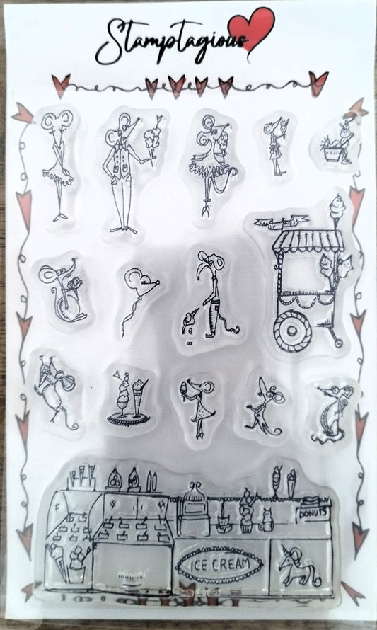Clear Polymer Stamp Set Stamptagious Mouse Town Ice Cream A6 Stamp