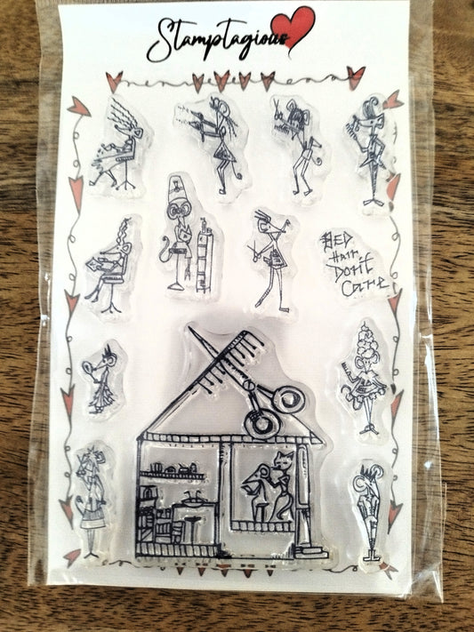 Clear Polymer Stamp Set Stamptagious Mouse Town Bed Hair Salon A6 Stamp