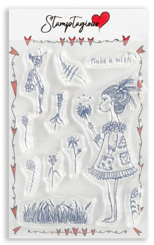 Clear Polymer  Stamptagious Pixie Meadow A6 Stamp Make a Wish