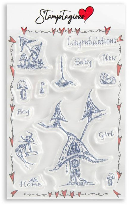 Clear Polymer  Stamptagious Pixie Meadow A6 Stamp Congratulations, New Baby