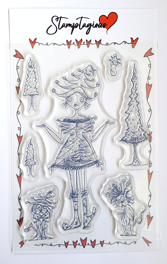 Clear Polymer Stamps  Stamptagious A6 Stamp Set  -  Christmas Tree cutie